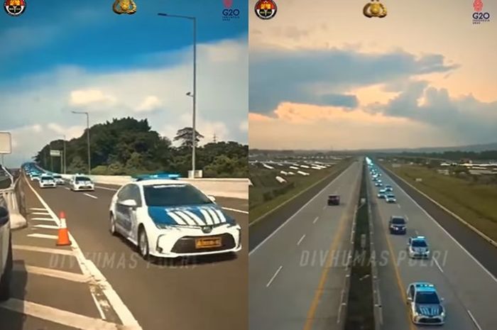 Iring-iringan mobil dinas Toyota New Corolla Altis dari Tim Satgas Pamwal KTT G20.