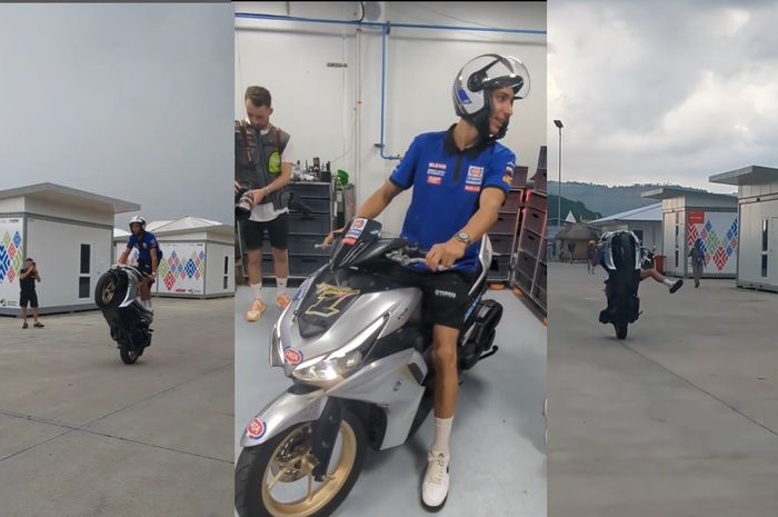 Pakai helm hadiah dealer, Toprak Razgatlioglu beraksi freestyle naik Yamaha Aerox 155 jelang World Superbike Mandalika 2022.