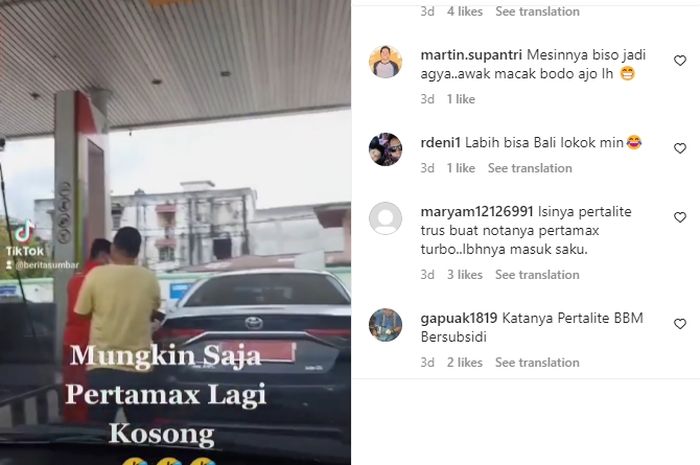 Rekaman Toyota Corolla Altis pelat merah yang ketahuan isi Pertalite, bikin netizen heran.