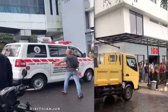 Ambulans berlalu lalang di Cianjur pasca diguncang gempa M 5,6. Senin (21/11/2022).
