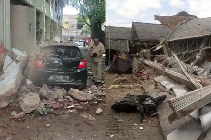 Honda Brio, Honda BeAT dan sejumlah kendaraan lain menderita kerusakan akibat musibah gempa di Cianjur, Senin (21/11/2022).