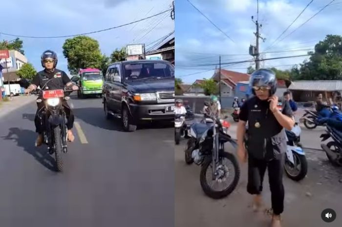 Gubernur Jabar, Ridwan Kamil menggunakan Yamaha WR 155R.