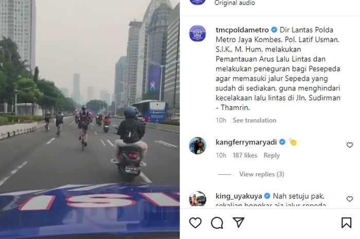 Viral rekaman pesepeda kena semprot polisi, ketika melaju keluar lajur di Jalan Sudirman-Thamrin, Selasa (06/12/2022) pagi.