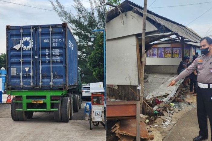 Truk kontainer parkir diduga rem blong, mengakibatkan balita meninggal dunia. Insiden terjadi di Jatimulya Tambun Selatan, Kabupaten Bekasi, Jawa Barat, Rabu (7/12/2022).