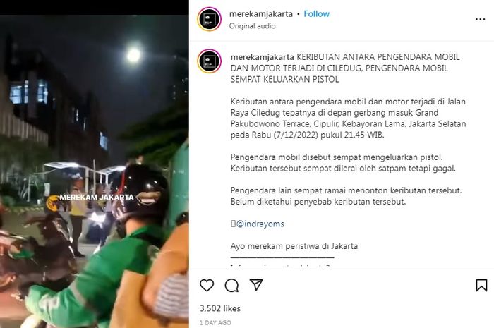 Pengemudi mobil cekcok dengan pemotor sampai todongkan pistol