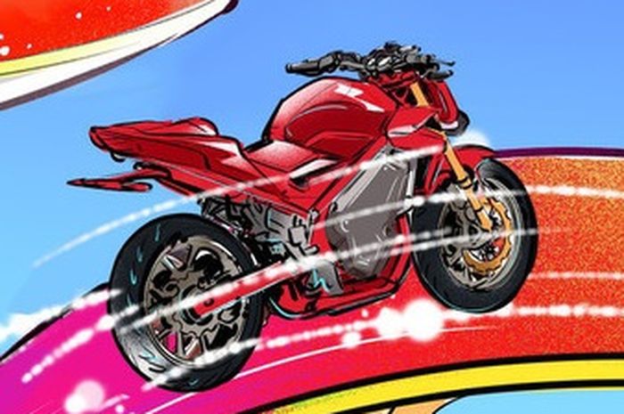 Ilustrasi motor listrik Honda CB500F dalam poster acara Rose Parade 2023