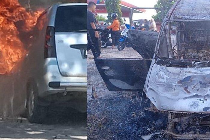 Daihatsu Xenia terbakar hingga jadi rongsokan usai isi bensin di SPBU Biting, Purwantoro, Wonogiri, Jawa Tengah