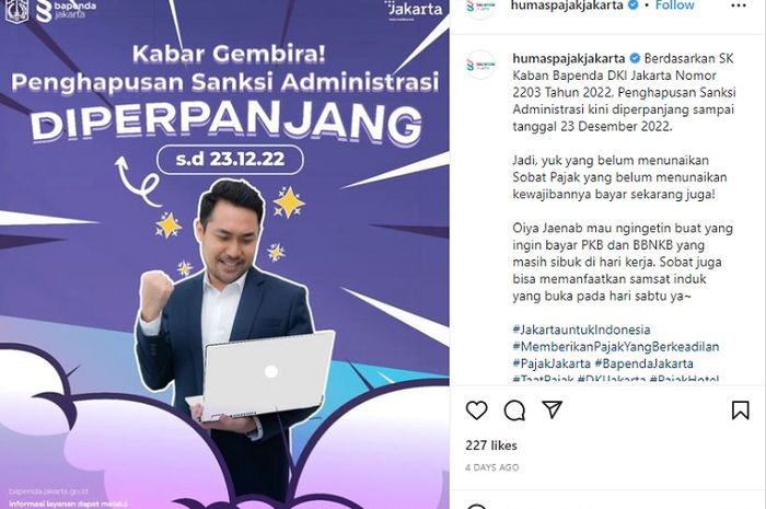 Kabar gembira, penghapusan Sanksi Administrasi di DKI Jakarta Diperpanjang