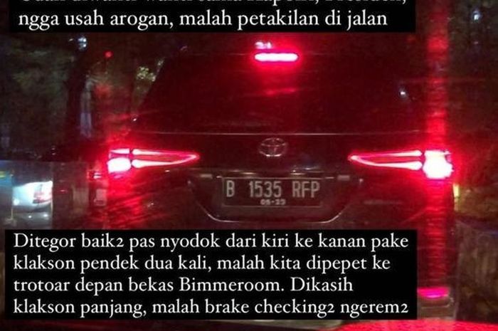 Postingan netizen kesal pada mobil pelat RF arogan
