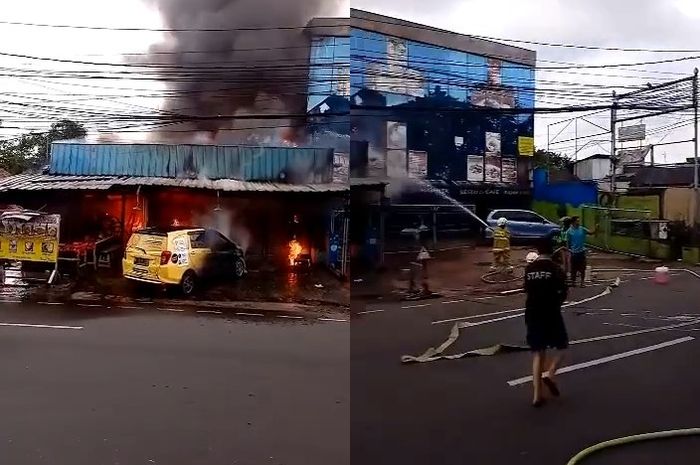 Kebakaran bengkel mobil di Jalar Raya Bogor, Jakarta Timur terjadi pada Minggu (25/12/2022).