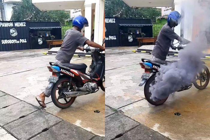 Viral video Honda Supra X keluarkan asap hitam dari knalpotnya.