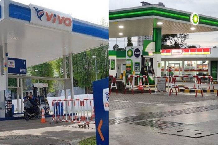 Ilustrasi SPBU swasta Vivo (kiri) dan BP-AKR (kanan), kompak harga bensin turun BBM RON 92 lebih murah dari Pertamax.