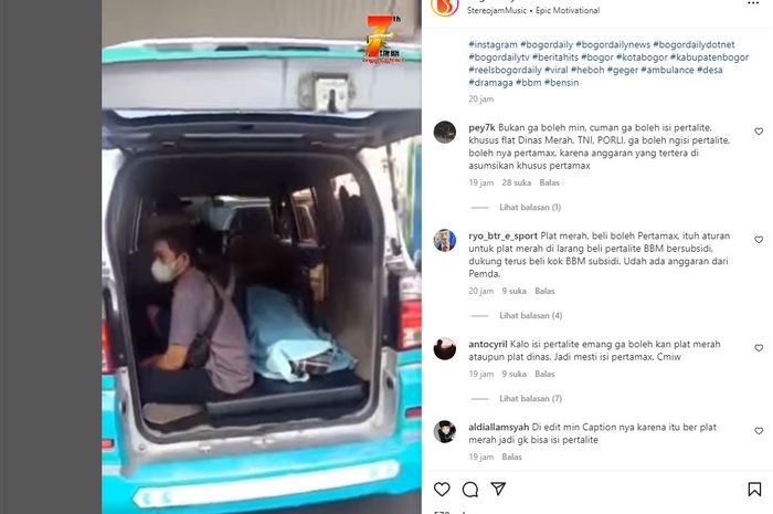 Ambulans pelat merah F 1501 H bawa jenazah ditolak isi bensin di SPB Dramaga, kabupaten Bogor, Jawa Barat