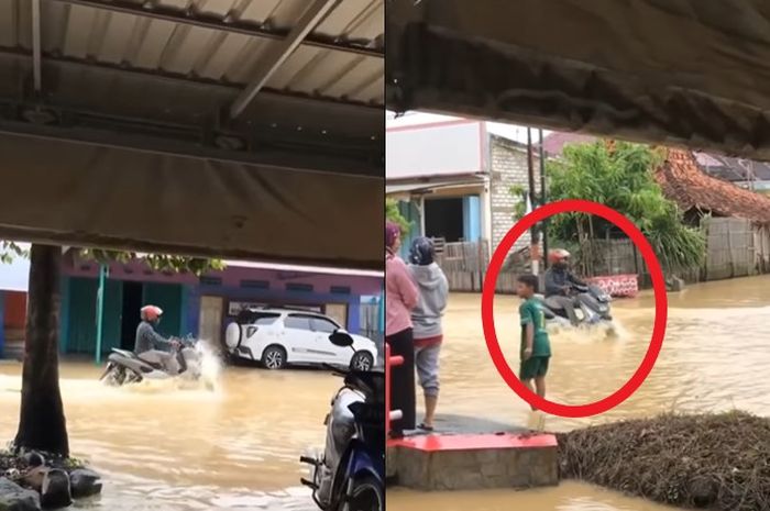 Detik-detik Yamaha NMAX terobos banjir dan jadi pusat perhatian warga,
