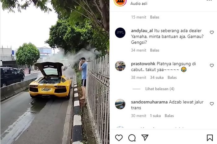 Lamborghini Aventador mogok di jalur busway, langsung kena hujatan dari netizen.