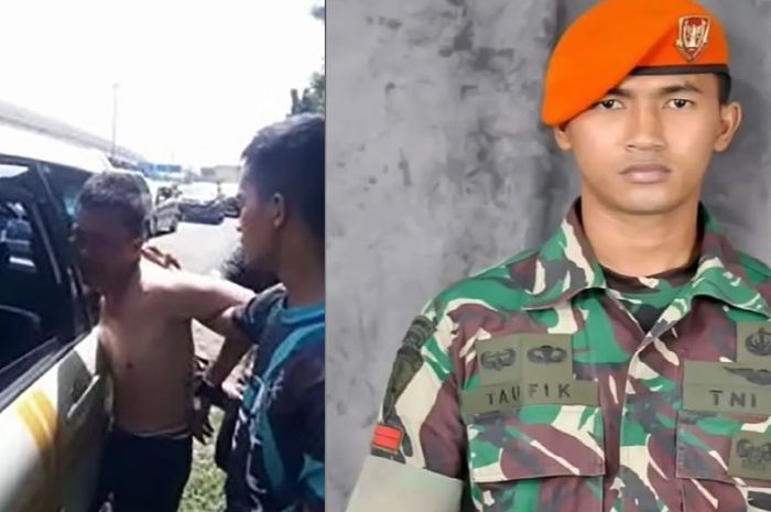 Pratu Taufik, anggota Batalyon 467 Kopasgat TNI AU menangkap salah satu pelaku pembobol mesin ATM yang kabur menggunakan Toyota Avanza hingga masuk tol Dalam Kota