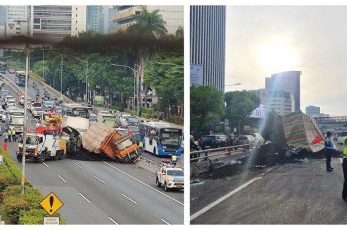 Tabrakan dua truk di Tol Cawang-Grogol