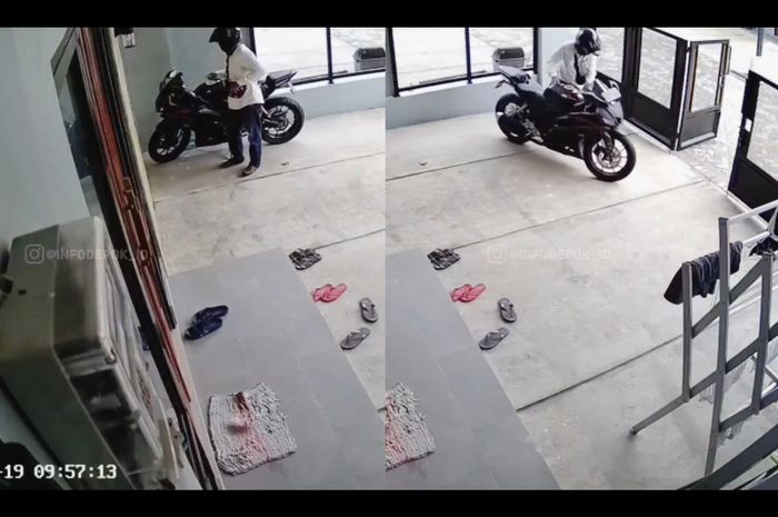 Maling motor kena prank saat mau gondol Yamaha R15 di sebuah rumah di Kota Depok, Kamis (19/01/2023).