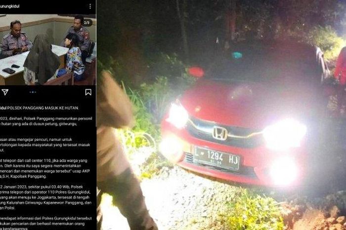 Insiden Honda Brio nyasar di hutan wilayah Gunungkidul sempat diunggah di akun Instagram Polres Gunungkidul.