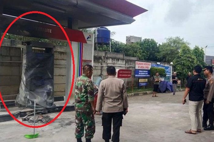 Dispenser Pertalite SPBU Gunungsindur, kabupaten Bogor terbakar akibat percikan api dari Suzuki Thunder