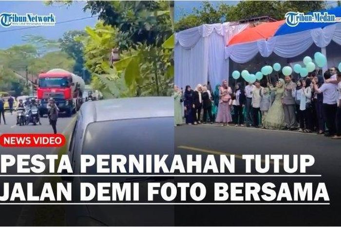 Acara pernikahan sampai menutup jalan raya bahkan motor-mobil distop hanya untuk berfoto