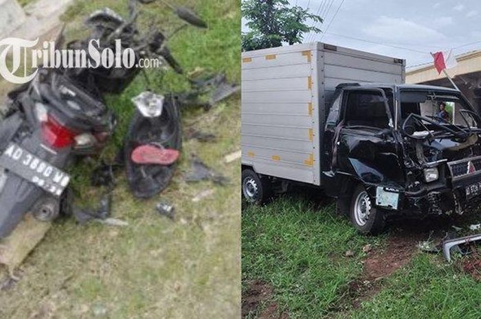 Kecelakaan maut antara Mitsubishi L300 dengan Honda BeAT Jalan Tawangsari-Bulu, Desa Kunden, Kabupaten Sukoharjo, Senin (06/02/2023). 