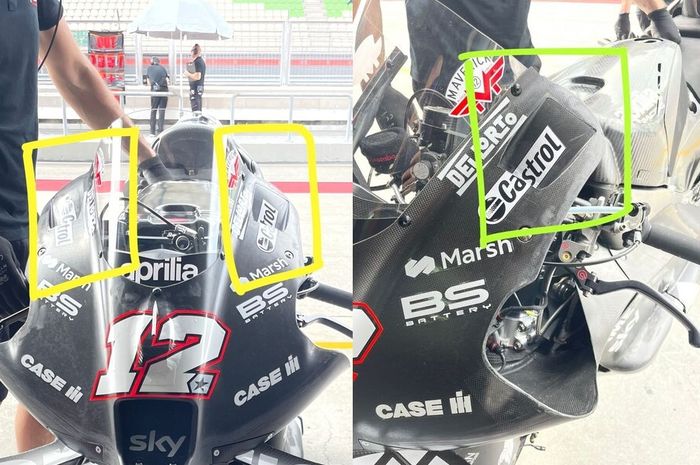 Lubang unik di samping windshield motor Aprilia RS-GP, pada tes MotoGP 2023 di Sirkuit Sepang