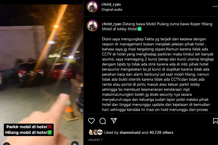 Mediasi kasus Toyota Calya milik Chris Ryan yang hilang di hotel gagal.