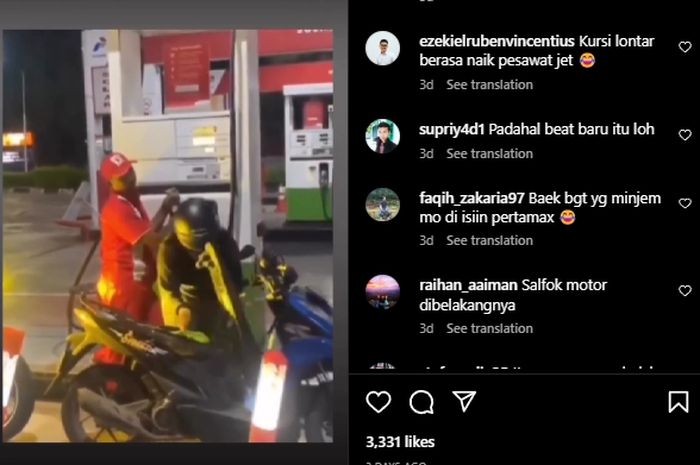 Mau isi bensin, pemotor Honda BeAT Street ini malah dibuat kudu tahan ketawa.