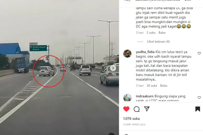 Toyota Calya asal masuk dair marka chevron, hampir bikin celaka pengguna jalan tol lainnya.