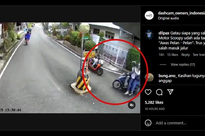 Detik-detik insiden kecelakaan Honda Scoopy dan BeAT di Jalan Terusan Sigura-gura, Malang, Minggu (19/02/2023).
