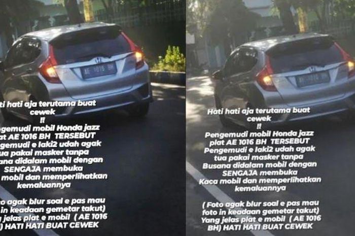 Sopir Honda Jazz GK5 nopol AE 1016 BH diburu Polisi karena pamerkan alat vital ke pengendara cewek di jalan
