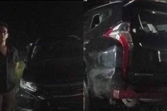 Kondisi Mitsubishi Pajero Sport yang sempat diamuk massa di depan Transmart Kota Palembang, Selasa (21/02/2023) malam.