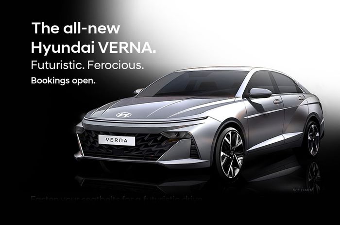 Teaser mobil baru Hyundai Verna yang akan rilis di India.