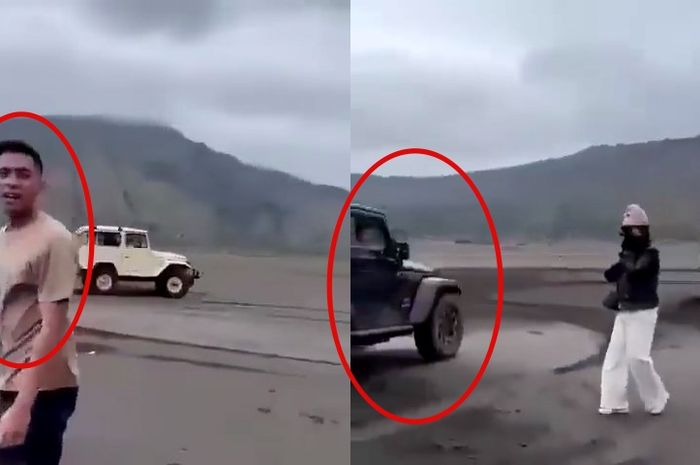 Cuplikan video Jeep Wrangler Rubicon milik Mario Dandy Satrio terparkir di Gunung Bromo.