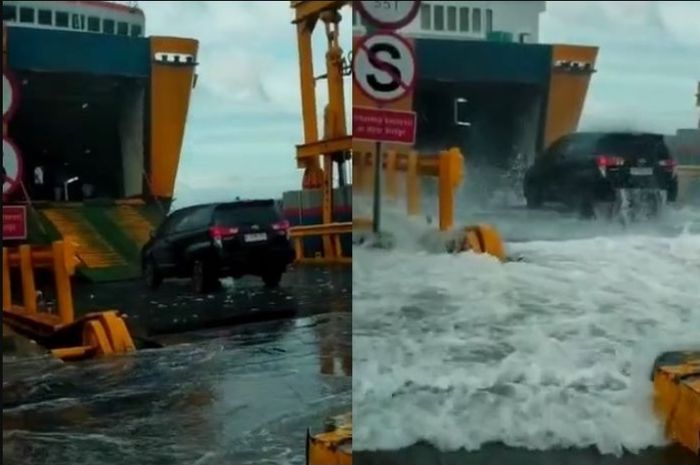 Video, Toyota Innova mau masuk kapal Feri dihadang ombak 