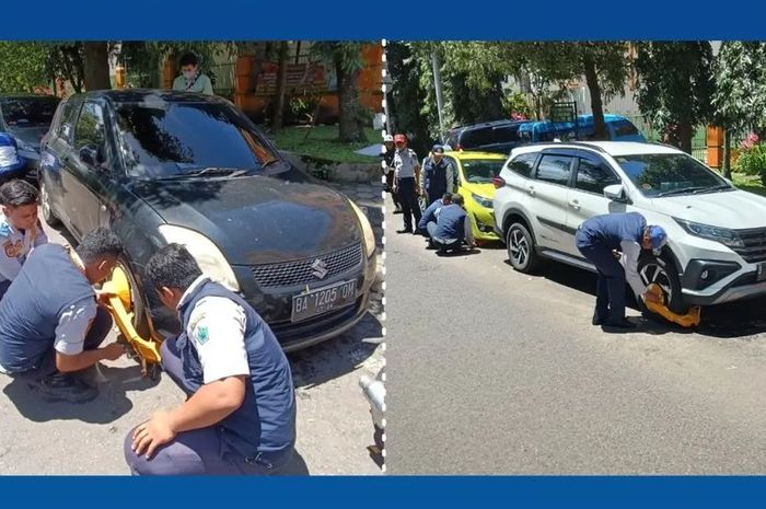 Dishub Kota Malang lakukan penindakan untuk sejumlah mobil yang ketahuan parkir sembarangan.