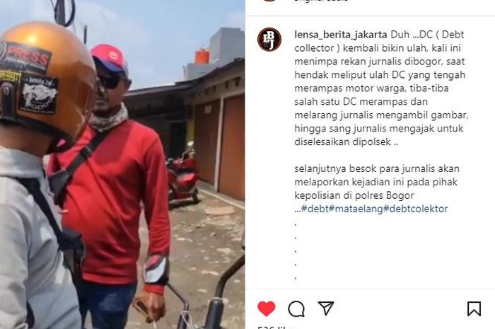 Tangkap layar keributan antara wartawan vs debt collector di bogor, pria berbaju merah tidak terima divideokan saat rampas motor warga.