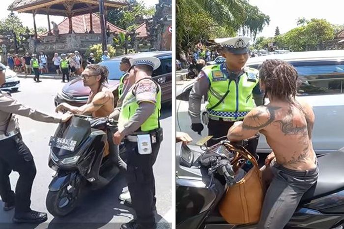 Tangkap layar aksi bule pengendara Yamaha NMAX di Bali yang membentak polisi karena tidak terima dirazia.