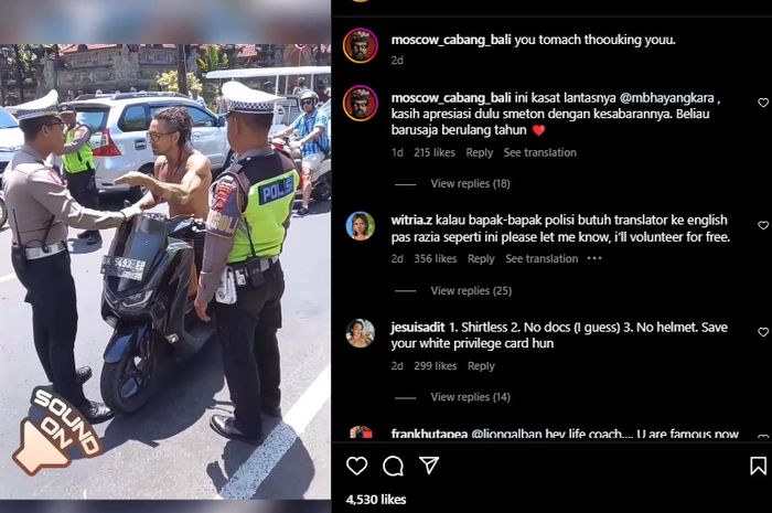 Viral video WNA naik Yamaha NMAX, tak terima ditilang dan bentak polisi saat ada razia di depan Puri Agung Ubud, Bali, Rabu (15/03/2023).