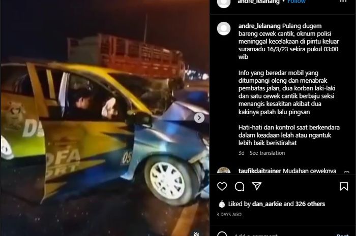 Beredar rekaman video Honda Brio terlibat kecelakaan di sekitar Jembatan Suramadu, Kamis (16/03/2023).