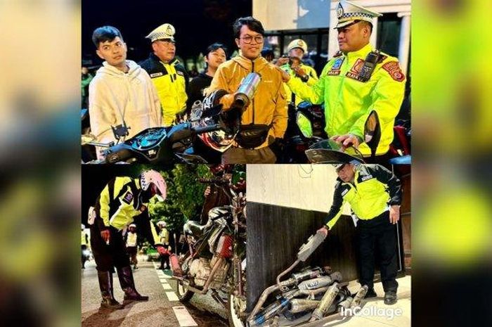 Penindakan knalpot brong yang dilakukan oleh Polresta Bogor Kota di areal Baranangsiang-Tugu Kujang. 