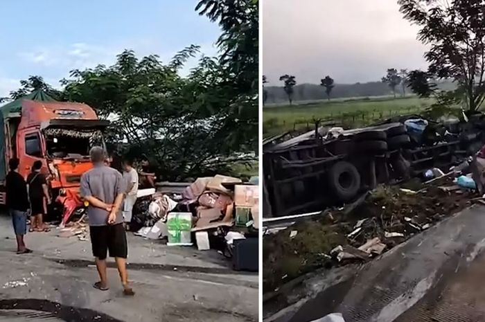 Kondisi pasca kecelakaan beruntun di Tol Semarang-Solo melibatkan 8 kendaraan (14/4/2023) pagi.
