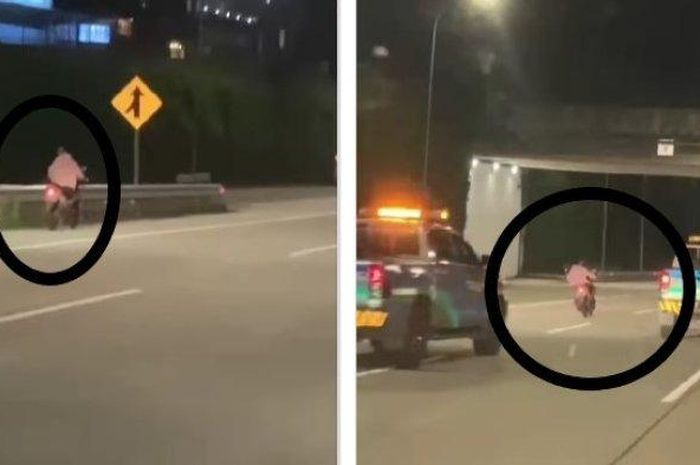 Pemotor jaket pink nekat masuk tol dan berakhir kejar-kejaran dengan 3 mobil pjr