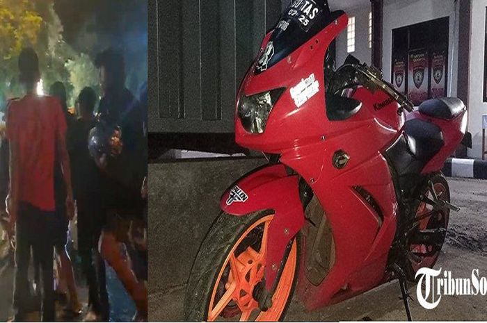 Pengendara Kawasaki Ninja 250 Merah diamuk massa di alun-alun Krida Wonogiri, Jawa Tengah