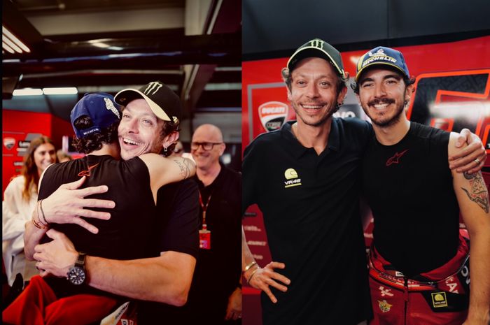 Valentino Rossi jadi brand ambassador Yamaha, tapi malah selebrasi di garasi Ducati bareng Pecco Bagnaia