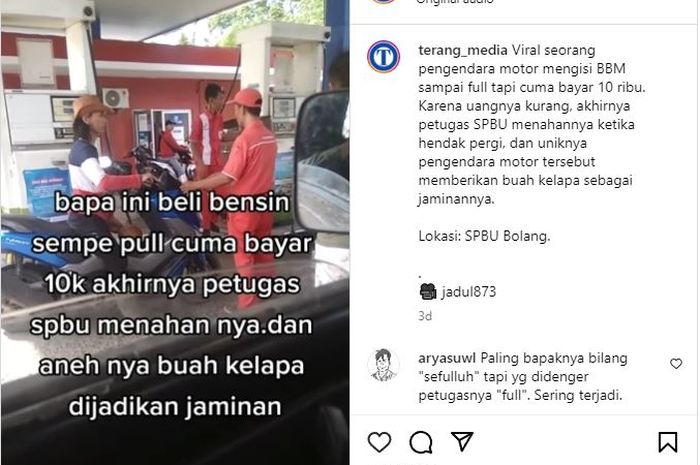 Tangkap layar pengendara Yamaha NMAX isi bensin full di SPBU tapi cuma bayat Rp 10 ribu, Pertamina beri tanggapan.