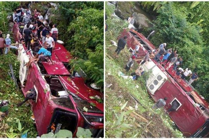 Kecelakaan bus Duta Wisata di Guci, Tegal, Minggu (7/5/2023).