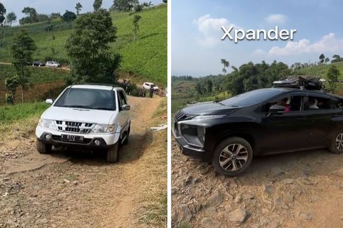 tangkap layar video Isuzu Panther diadu kekuatan nanjak lawan mobil baru, Mitsubishi Xpander bisa-bisanya gagal.