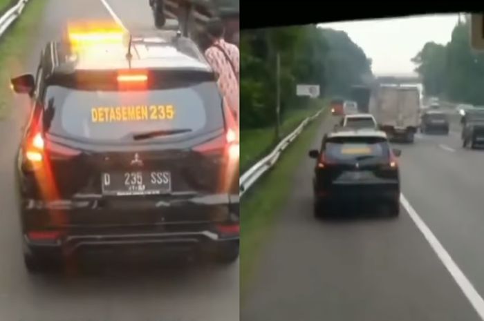 Mobil hitam berrotator kuning keciduk menerima pungli di jalan tol